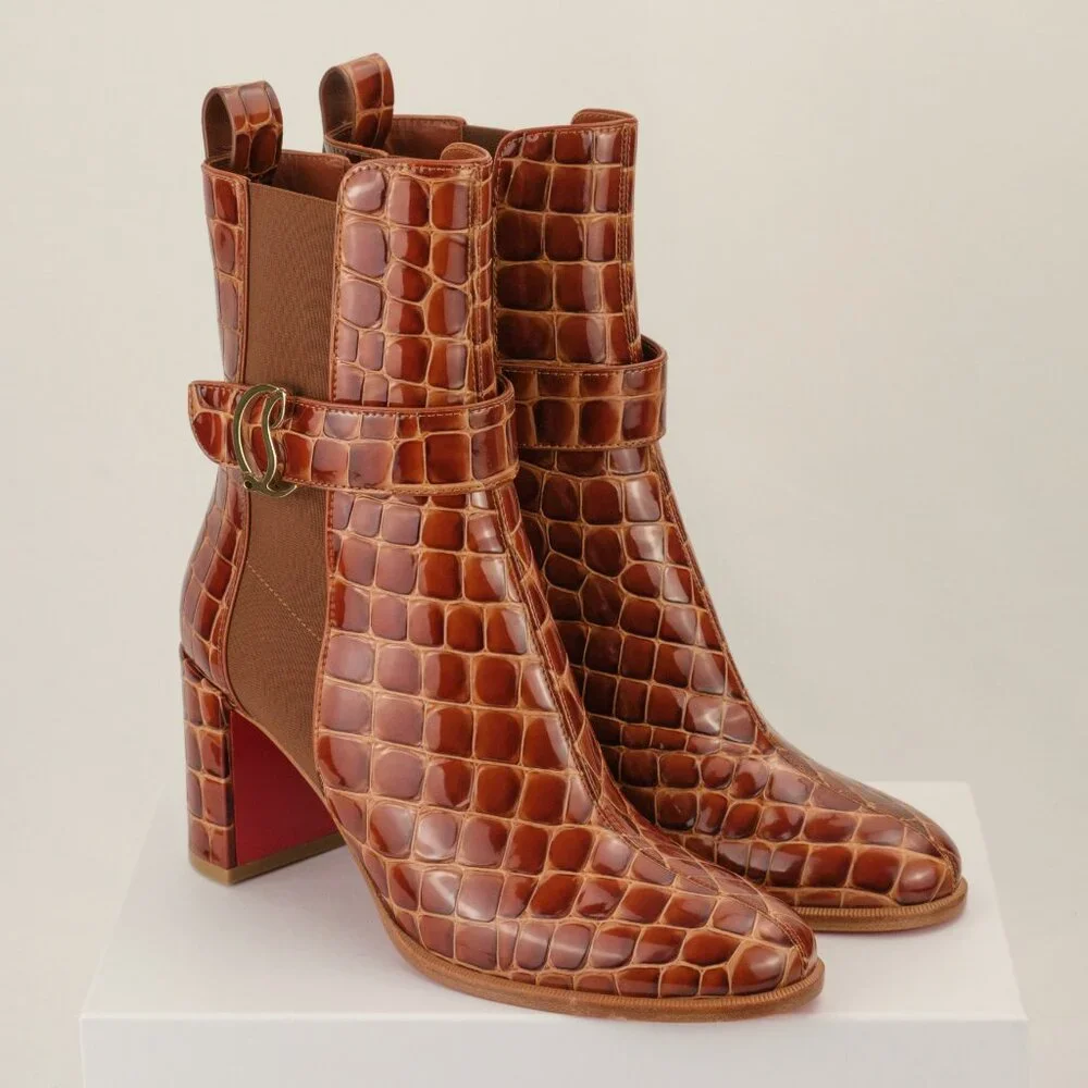 Christian Louboutin CL Chelsea Calf Ali Ankle Boots, Acajou, EU 39/US 9